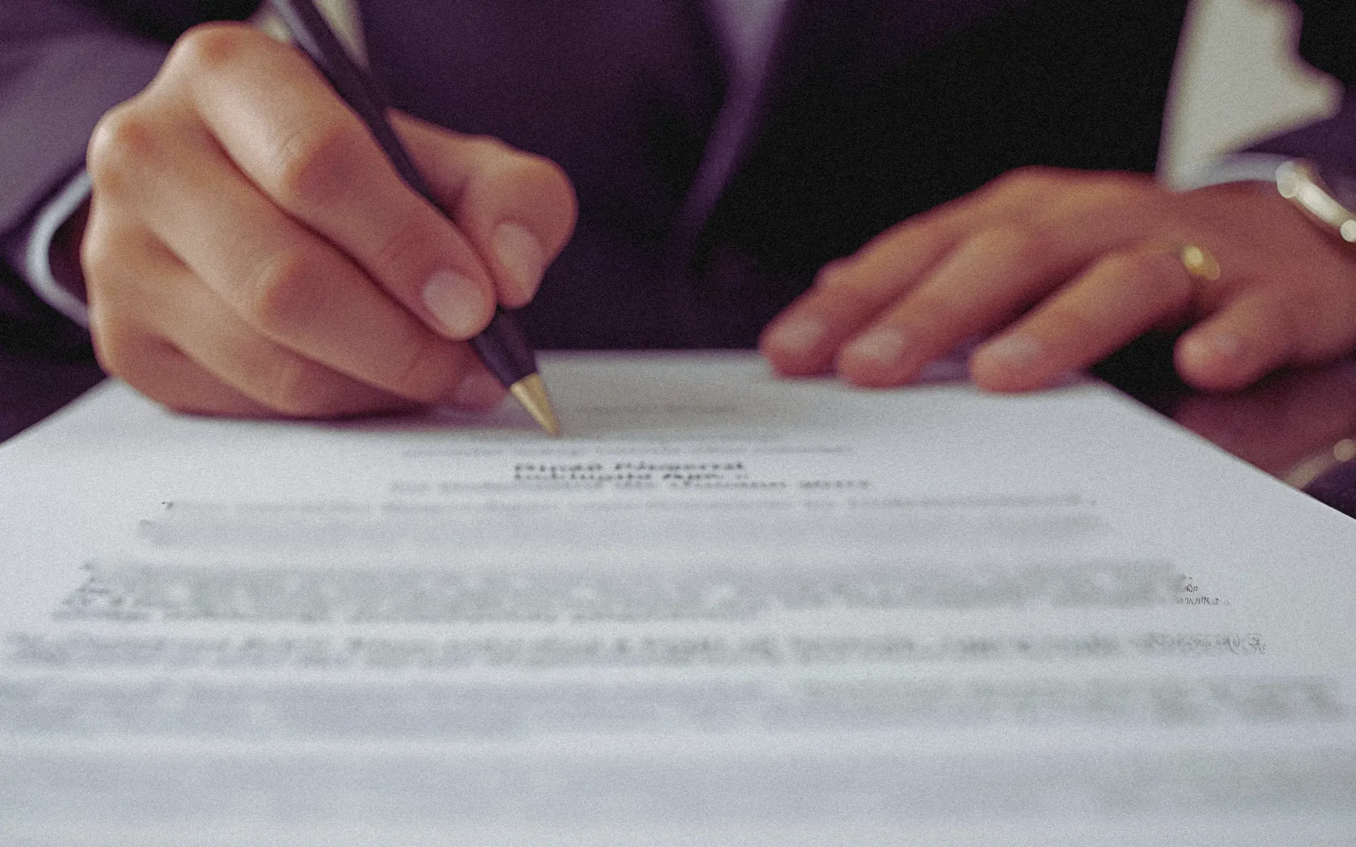 Image of male hands signing a piece of paper representing an official document being notarized