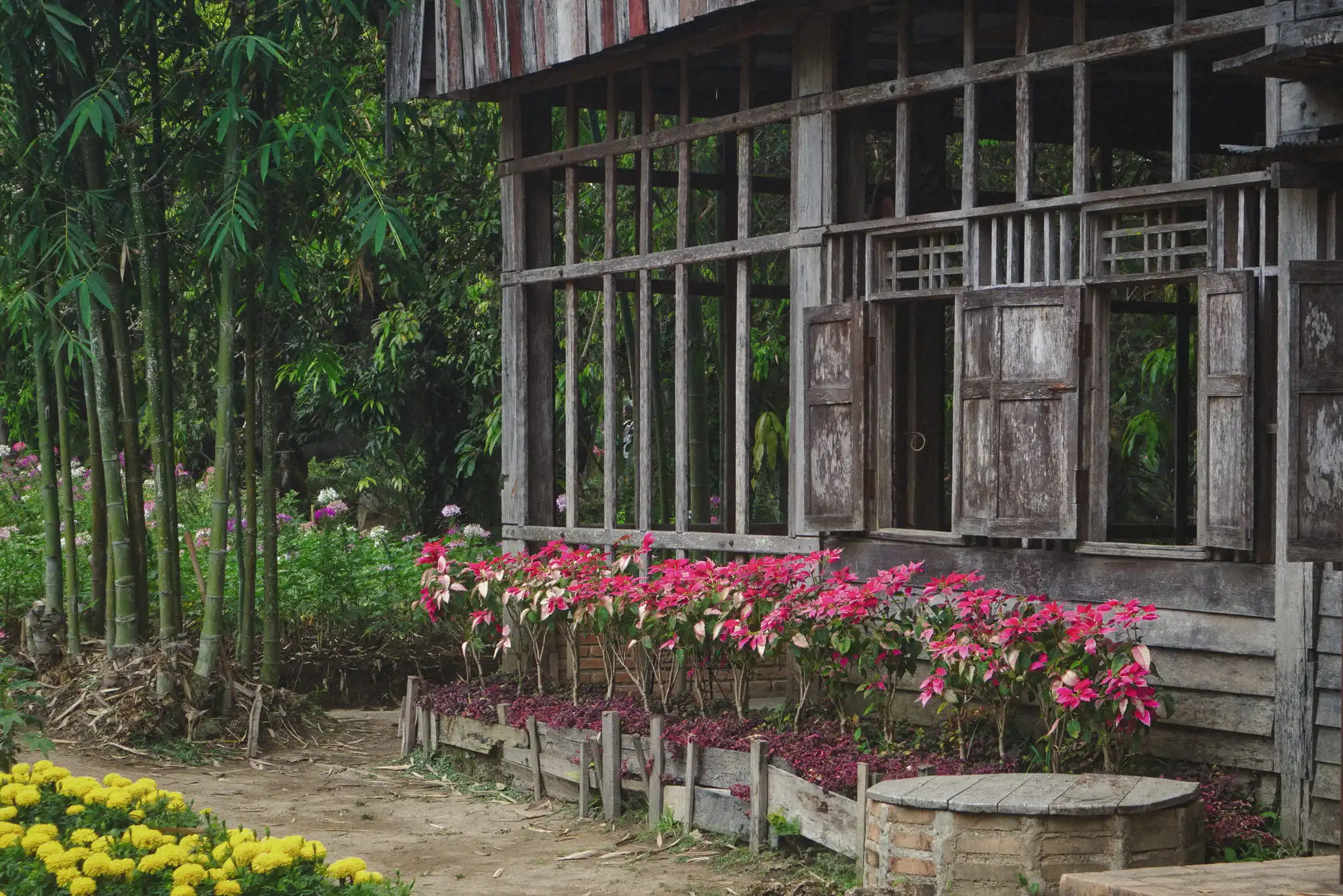 Traditional timber home with landscaped garden in Bali