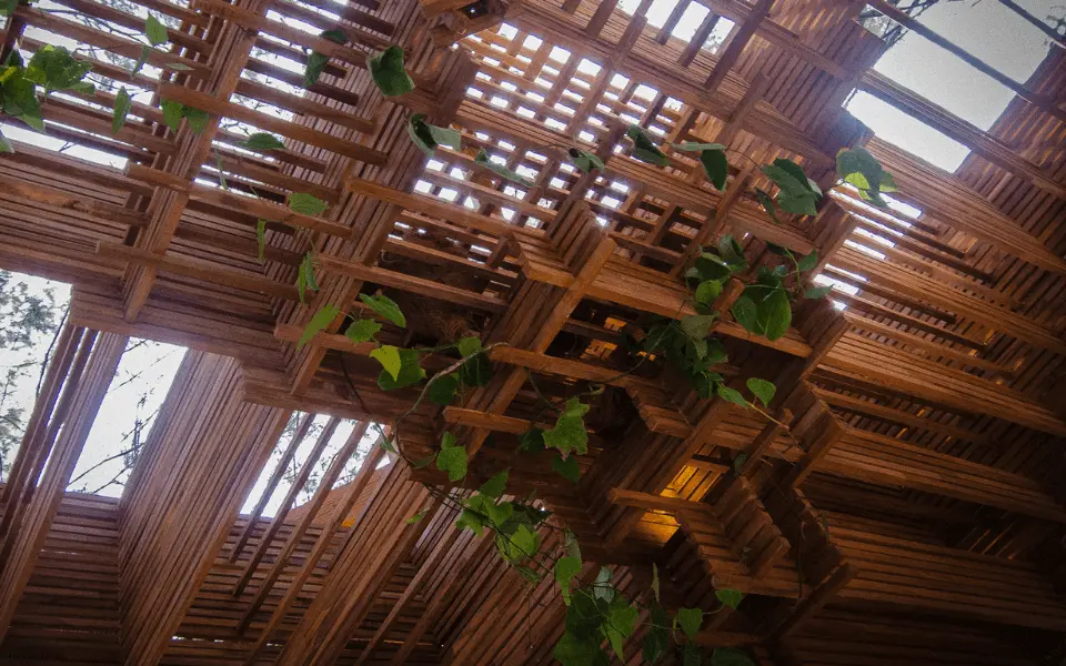 Main Main by blancostudio at Jia Curated in Bali, a timber lattice installation woven with climbing plants — thumbnail for homepage article